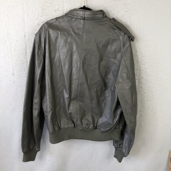 Vintage Members Only Jacket Mens 46 Gray Leather Bomber Moto Epaulets 80s - Picture 2 of 16